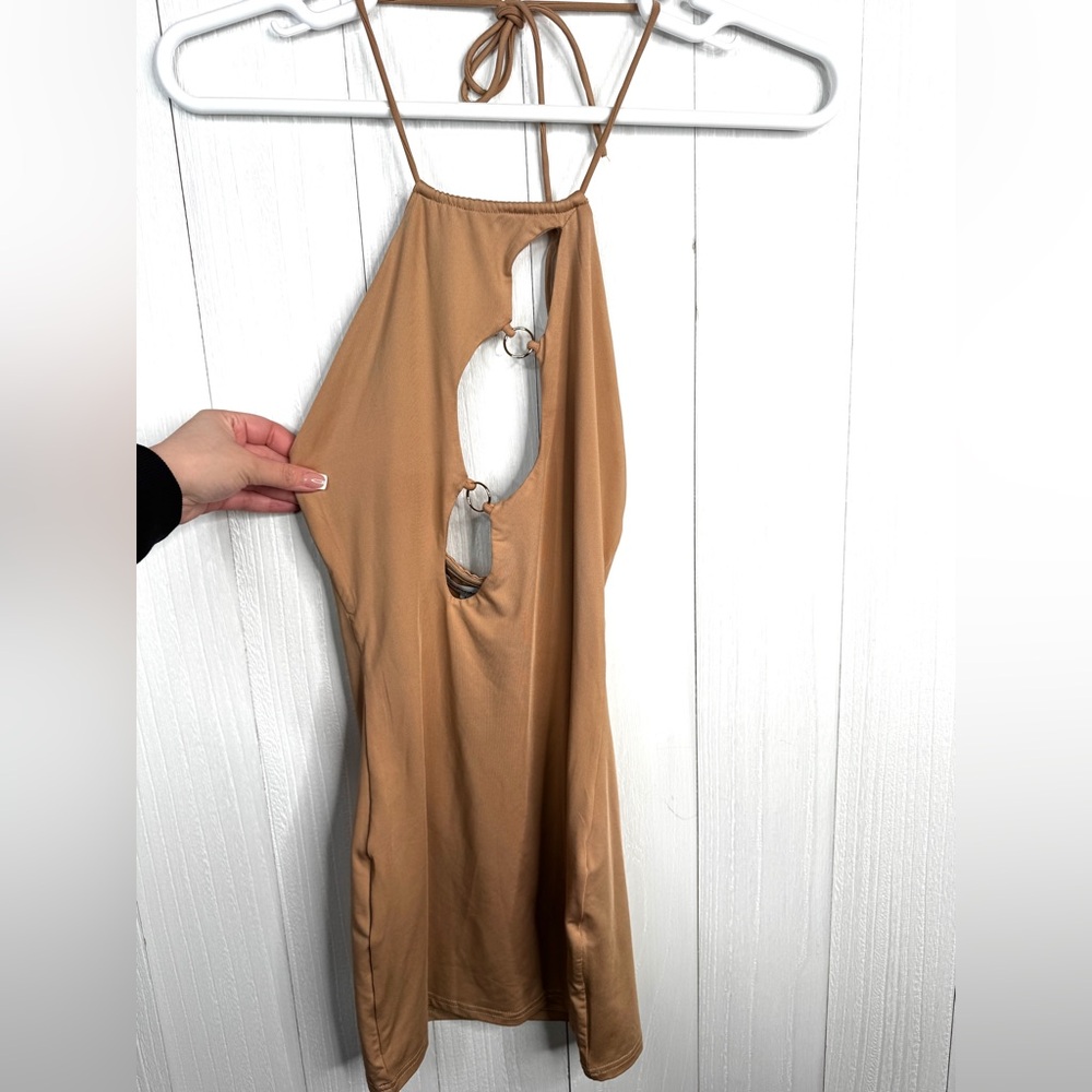 Superdown Tan Dress with Halter Neckline